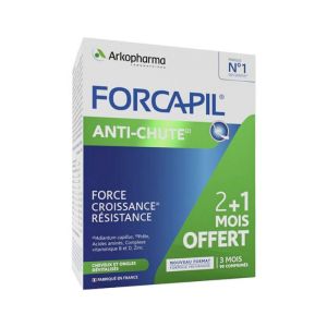 Forcapil Cheveux Anti-chute, Lot 2 Mois + 1 Mois Offert, 90 Comprimés