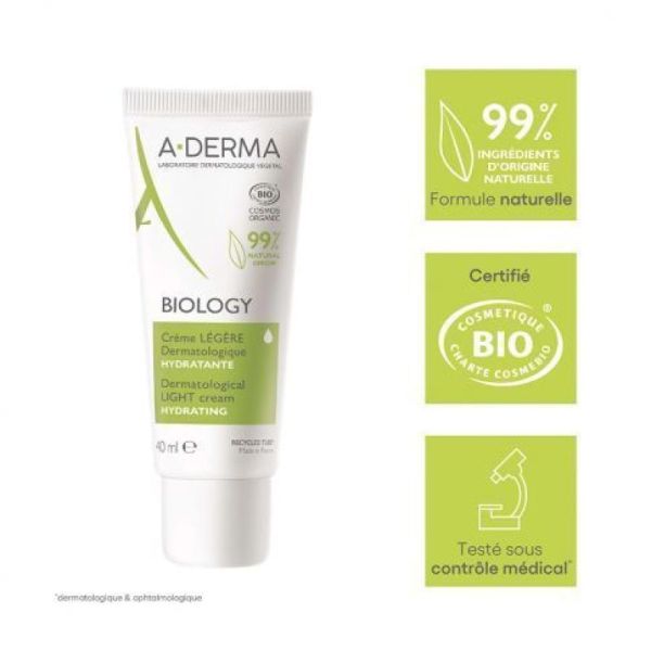 A-derma Biology Crème Légère dermatologique Hydratante Bio  40ml