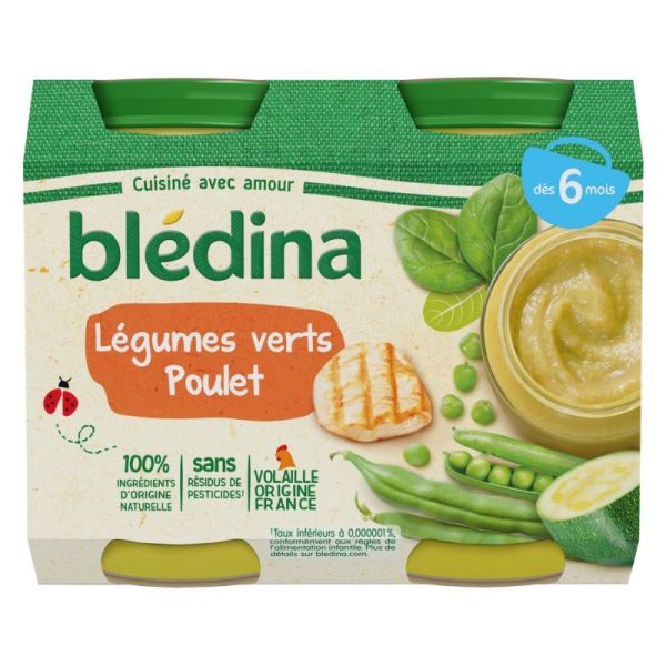 Petits Pots Bebe Des 6 Mois Legumes Verts Poulet 2 X 0g Bledina