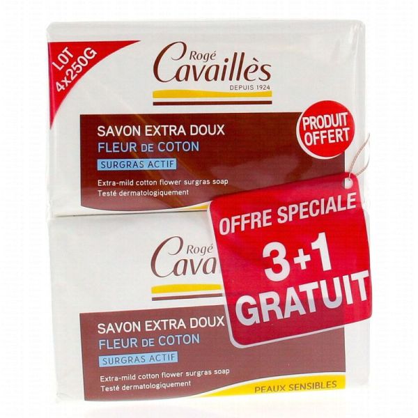 Savon Extra-Doux Surgras Fleur de coton lot de 4 savons 250gr