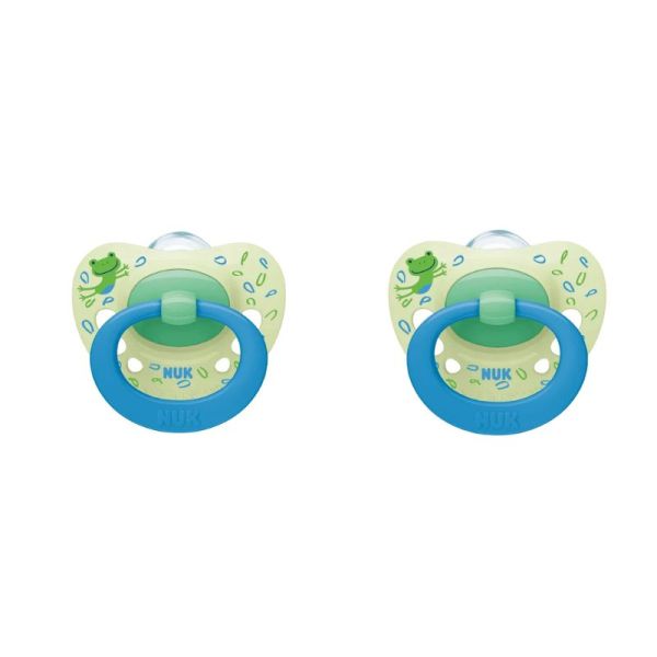 2 Sucettes bleu grenouille silicone 18-36 mois Classic