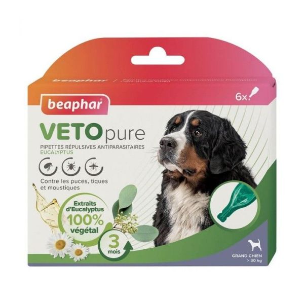 VETOpure Pipettes répulsives antiparasitaires à l'Eucalyptus pour chien+30KG