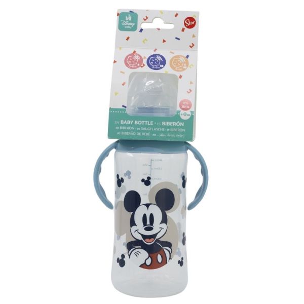 Biberon à col large avec poignées et tétine en silicone à 3 positions 360ml Mickey