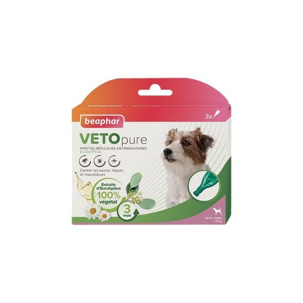 VETOpure Pipettes répulsives antiparasitaires à l'Eucalyptus pour chien -15KG